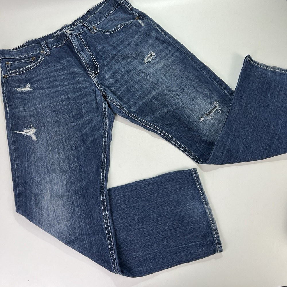 American Eagle Relaxed Straight Jeans 38X34 (Measure 40X33) Ripped 2014 Grunge